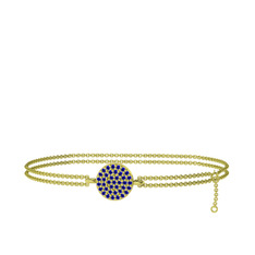 Geum Daire Bilezik - Lab safir 8 ayar altın bilezik (40 cm gümüş rolo zincir) #1akd4ye