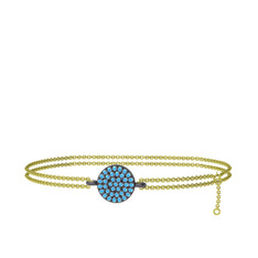 Geum Daire Bilezik - Akuamarin 925 ayar siyah rodyum kaplama gümüş bilezik (40 cm altın rolo zincir) #1f0irku