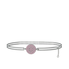 Geum Daire Bilezik - Pembe kuvars 14 ayar beyaz altın bilezik (40 cm beyaz altın rolo zincir) #1fm53oh