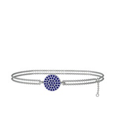 Geum Daire Bilezik - Lab safir 14 ayar beyaz altın bilezik (40 cm gümüş rolo zincir) #1mrtwov