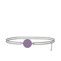 Geum Daire Bilezik - Ametist 18 ayar beyaz altın bilezik (40 cm gümüş rolo zincir) #1uz8tmb