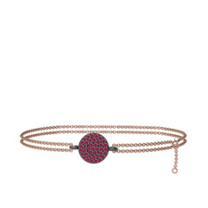 Geum Daire Bilezik - Rodolit garnet 925 ayar siyah rodyum kaplama gümüş bilezik (40 cm rose altın rolo zincir) #1v5tsm4