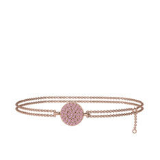 Geum Daire Bilezik - Pembe kuvars 18 ayar rose altın bilezik (40 cm rose altın rolo zincir) #99q2f7
