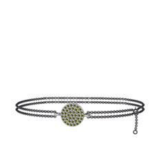 Geum Daire Bilezik - Peridot 14 ayar beyaz altın bilezik (40 cm gümüş rolo zincir) #9mh6er