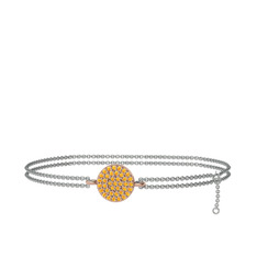 Geum Daire Bilezik - Sitrin 18 ayar rose altın bilezik (40 cm gümüş rolo zincir) #abfl0u