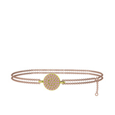 Pembe kuvars 14 ayar altın bilezik (40 cm rose altın rolo zincir)