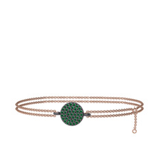 Geum Daire Bilezik - Yeşil kuvars 925 ayar siyah rodyum kaplama gümüş bilezik (40 cm rose altın rolo zincir) #g05fi4