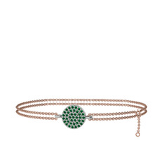 Geum Daire Bilezik - Yeşil kuvars 18 ayar beyaz altın bilezik (40 cm rose altın rolo zincir) #h1p983