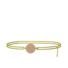 Geum Daire Bilezik - Pembe kuvars 8 ayar altın bilezik (40 cm gümüş rolo zincir) #hzcfk1