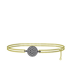 Geum Daire Bilezik - Swarovski 925 ayar siyah rodyum kaplama gümüş bilezik (40 cm altın rolo zincir) #ibxlfh