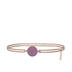 Geum Daire Bilezik - Ametist 925 ayar rose altın kaplama gümüş bilezik (40 cm rose altın rolo zincir) #lv1019