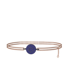 Geum Daire Bilezik - Lab safir 925 ayar siyah rodyum kaplama gümüş bilezik (40 cm rose altın rolo zincir) #mxq566