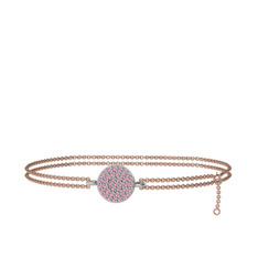Pembe kuvars 18 ayar beyaz altın bilezik (40 cm rose altın rolo zincir)