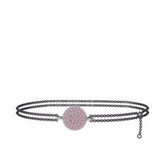 Geum Daire Bilezik - Pembe kuvars 18 ayar beyaz altın bilezik (40 cm gümüş rolo zincir) #ngqg8b