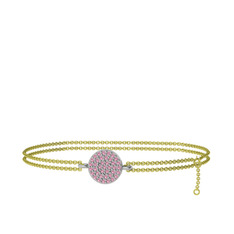 Geum Daire Bilezik - Pembe kuvars 8 ayar beyaz altın bilezik (40 cm altın rolo zincir) #nrdld3