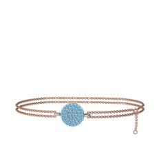 Akuamarin 14 ayar beyaz altın bilezik (40 cm rose altın rolo zincir)