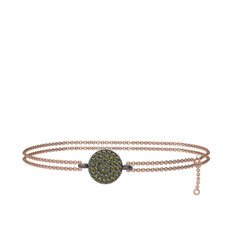Geum Daire Bilezik - Peridot 925 ayar siyah rodyum kaplama gümüş bilezik (40 cm rose altın rolo zincir) #sko98h