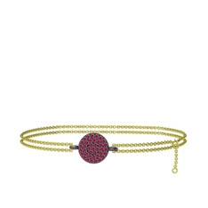 Geum Daire Bilezik - Rodolit garnet 925 ayar siyah rodyum kaplama gümüş bilezik (40 cm altın rolo zincir) #t01pib