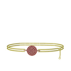 Geum Daire Bilezik - Garnet 925 ayar rose altın kaplama gümüş bilezik (40 cm altın rolo zincir) #tg28lt