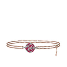 Rodolit garnet 18 ayar beyaz altın bilezik (40 cm rose altın rolo zincir)