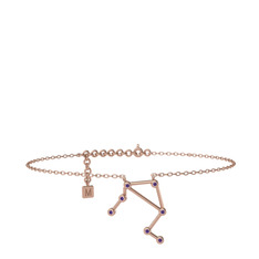 Libra Halhal - Ametist 18 ayar rose altın bilezik (20 cm gümüş rolo zincir) #1pdw85m