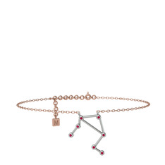 Rodolit garnet 14 ayar beyaz altın bilezik (20 cm rose altın rolo zincir)