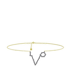 Pisces Halhal - Beyaz zirkon 925 ayar siyah rodyum kaplama gümüş bilezik (20 cm altın rolo zincir) #121ih4b