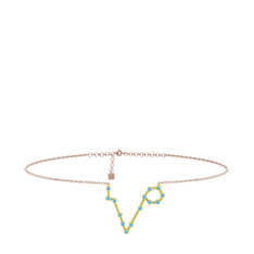 Pisces Halhal - Akuamarin 18 ayar altın bilezik (20 cm gümüş rolo zincir) #121m78n
