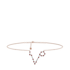 Pisces Halhal - Garnet 8 ayar beyaz altın bilezik (20 cm rose altın rolo zincir) #128axdz