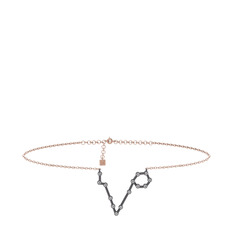 Swarovski 925 ayar siyah rodyum kaplama gümüş bilezik (20 cm rose altın rolo zincir)