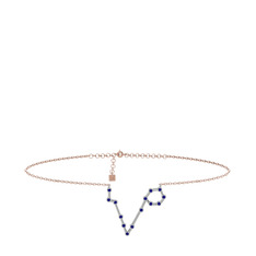 Pisces Halhal - Lab safir 925 ayar gümüş bilezik (20 cm rose altın rolo zincir) #12fl3ey