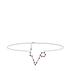 Pisces Halhal - Lab safir 8 ayar rose altın bilezik (20 cm beyaz altın rolo zincir) #13p17tf