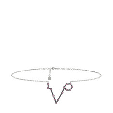 Pisces Halhal - Pembe kuvars 925 ayar siyah rodyum kaplama gümüş bilezik (20 cm beyaz altın rolo zincir) #13zh0vu