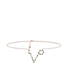 Pisces Halhal - Yeşil kuvars 14 ayar rose altın bilezik (20 cm rose altın rolo zincir) #14u9cl7