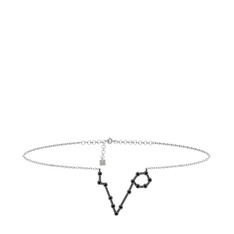 Pisces Halhal - Siyah zirkon 925 ayar siyah rodyum kaplama gümüş bilezik (20 cm beyaz altın rolo zincir) #16uvam8