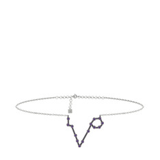 Ametist 925 ayar siyah rodyum kaplama gümüş bilezik (20 cm beyaz altın rolo zincir)