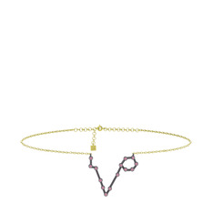 Pisces Halhal - Pembe kuvars 925 ayar siyah rodyum kaplama gümüş bilezik (20 cm altın rolo zincir) #18xfhkw