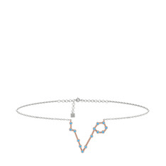 Pisces Halhal - Akuamarin 925 ayar rose altın kaplama gümüş bilezik (20 cm gümüş rolo zincir) #1as4oss