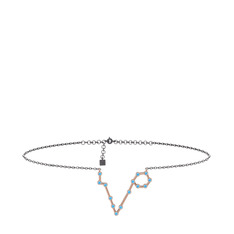 Pisces Halhal - Akuamarin 14 ayar rose altın bilezik (20 cm gümüş rolo zincir) #1bbsca4