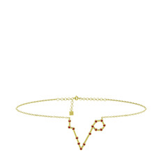 Pisces Halhal - Garnet 925 ayar altın kaplama gümüş bilezik (20 cm altın rolo zincir) #1cgb12k