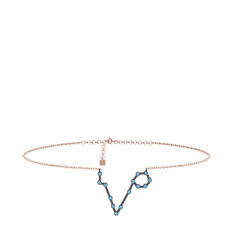 Pisces Halhal - Akuamarin 925 ayar siyah rodyum kaplama gümüş bilezik (20 cm rose altın rolo zincir) #1cvtjf3