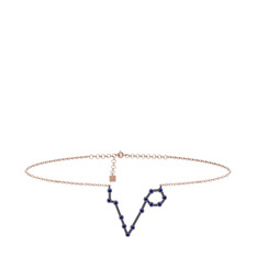 Pisces Halhal - Lab safir 925 ayar siyah rodyum kaplama gümüş bilezik (20 cm rose altın rolo zincir) #1g5oif5