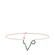 Pisces Halhal - Yeşil kuvars 925 ayar siyah rodyum kaplama gümüş bilezik (20 cm rose altın rolo zincir) #1hq3tdy