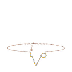 Pisces Halhal - Sitrin 14 ayar beyaz altın bilezik (20 cm rose altın rolo zincir) #1m2568l