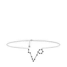 Pisces Halhal - Siyah zirkon 925 ayar gümüş bilezik (20 cm beyaz altın rolo zincir) #1p1u2u5