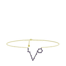 Pisces Halhal - Ametist 925 ayar siyah rodyum kaplama gümüş bilezik (20 cm altın rolo zincir) #1p39ocx