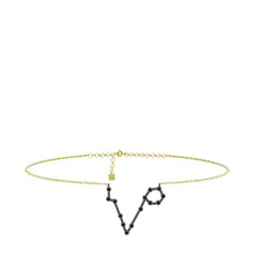 Pisces Halhal - Siyah zirkon 925 ayar siyah rodyum kaplama gümüş bilezik (20 cm altın rolo zincir) #1syhonj