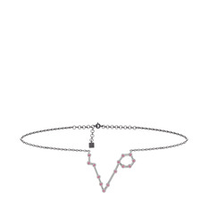 Pisces Halhal - Pembe kuvars 14 ayar beyaz altın bilezik (20 cm gümüş rolo zincir) #1tnsalj