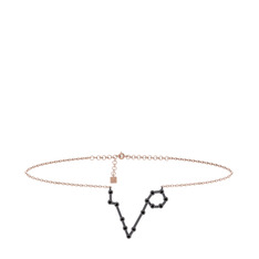 Pisces Halhal - Siyah zirkon 925 ayar siyah rodyum kaplama gümüş bilezik (20 cm rose altın rolo zincir) #1tvqtxy