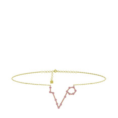 Pisces Halhal - Pembe kuvars 14 ayar rose altın bilezik (20 cm altın rolo zincir) #1vk4p19